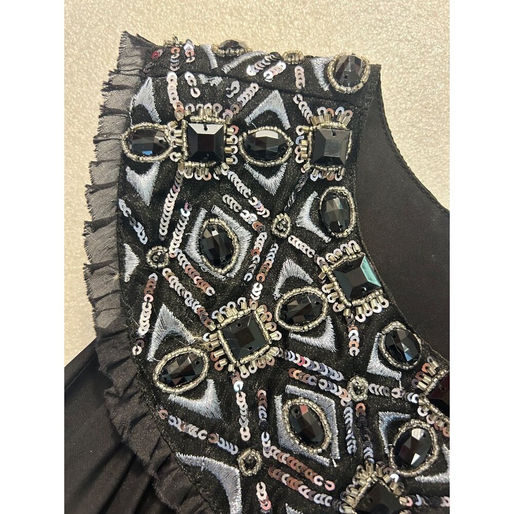 Alice + Olivia Black Embellished Silk Sleeveless Dress With Beaded Neckline Smal - Picture 5 of 5